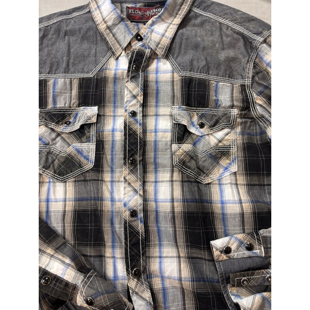 Rock & Roll Cowboy Shirt Mens Large Purple Plaid Pearl Snap Western Cowboy - Picture 5 of 10